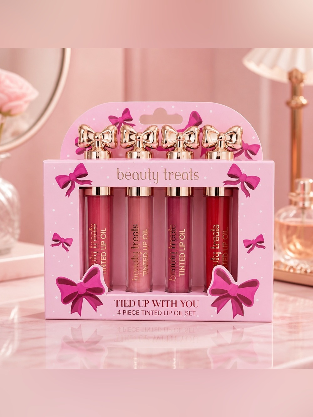 Beauty Treats Tied Up With You 4-Piece Tinted Lip Oil Set Pink & Red